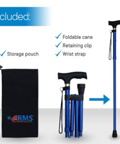 RMS Folding Cane - Foldable Walking Cane with Adjustable Height - Collapsible and Lightweight - Soft Ergonomic Handle for Comfortable Grip - Portable Walking Stick for Mobility Aid Blue 14 81MquPBHYdL