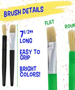 U.S. Art Supply 20-Piece Large Round and Flat Children's Hog Bristle Tempera Paint Brush Set - Fun Kid's Party, School, Student, Class Craft Painting - Beginners Starter Artist Painting Brush Kit Assorted Hog Bristle 9 81MrAgb0slL