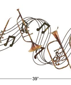 Deco 79 Metal Musical Notes Wall Decor with Trumpets, 39" x 4" x 22", Brown 39" x 4" x 22" 24 81MrTAUT8bS