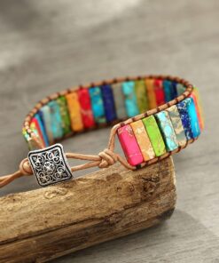 Plumiss 7 Chakra Bracelets for Women Boho Handmade Natural Jasper Stone Healing Energy Bead Leather Wrap Bracelet Jewelry Collection Chakra Jasper 24 81MsxAKC 0L