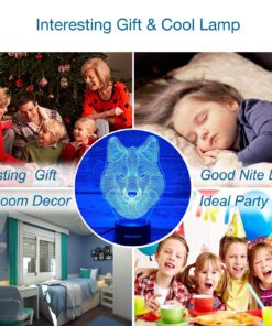 WANTASTE Wolf 3D Night Light for Boys Girls Room, Bedside Lamp Toys Decor Gifts for Kids Baby, 7 Colors Changing Nightlight with Smart Control Cool Wolf 14 81MtidYC15L