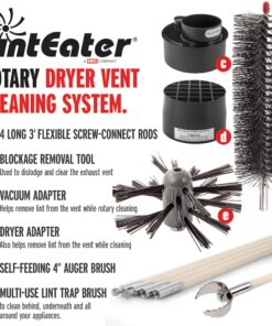 Dryer Vent Duct Cleaning Kit - Gardus RLE202 LintEater Rotary Dryer Vent Cleaner Kit, Removes Lint, Dryer Vent Cleaning System Extends Up to 12’ with 4 Flexible 3' Rods, Air Duct Cleaning Tools 38 81MtwgRdRfL