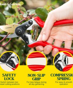 Haus & Garten PrecisionPRO 8" Titanium Pruning Shears - Heavy Duty Professional Bypass Pruner - Use As Rose Clippers, Premium Gardening Secateurs, Garden Scissors, Handheld Yard, Tree, & Plant Tool 23 81MuyJenKcL