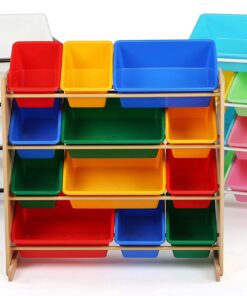 Humble Crew, Natural/Primary Kids' Toy Storage Organizer with 12 Plastic Bins, 34*35*15.5inch 38 81MwulOj5gL