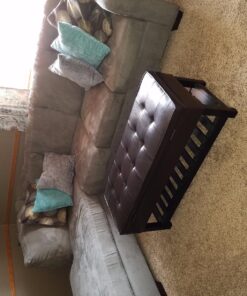 SIMPLIHOME Cosmopolitan 44 Inch Wide Rectangle Ottoman Bench with Open Bottom in Tanners Brown Faux Leather Tufted Footrest Stool, For Living Room, Bedroom, Traditional Rectangular 42 81MxmW5WrkL