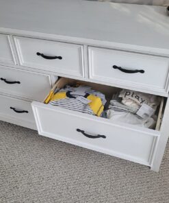 Evolur Belmar Double Dresser in Weathered White, Comes Assembled, Included Anti-Tip Kit, Seven Spacious Drawers, Dresser For Nursery, Bedroom, Wooden Nursery Furniture 54x20.25x33 Inch (Pack of 1) 19 81My YAcjiL