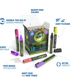Alternative view of Crafty Croc Liquid Chalk Markers, Jumbo 18 Pack, (Mom’s Choice Award Gold Recipient), Neon Plus Earth Colors 6mm Reversible Tip, 2 Replacement Tips Included