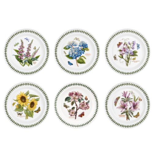 Portmeirion Botanic Garden Dinner Plate | Set of 6 Dinner Plates | Assorted Floral Motifs | Dishwasher, Microwave, & Oven Safe | 10.5 Inch | Made in England