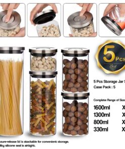 Alternative view of Balchy 5-Piece Canisters Sets with Silicone Seal Borosilicate Glass Jars Vacuum Seal for Tea Coffee Sugar Pop Flour Canister for Kitchen large