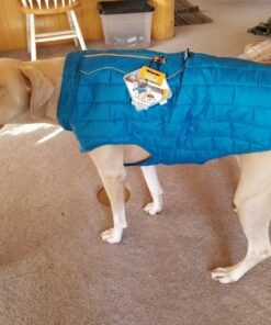 Kurgo Loft Dog Jacket, Reversible Dog Coat, Wear with Harness or Sweater, Water Resistant, Reflective, Winter Coat For Large Dogs (Coastal Blue, XL) Extra Large Coastal Blue/Orange 49 81N8xS1XB2L