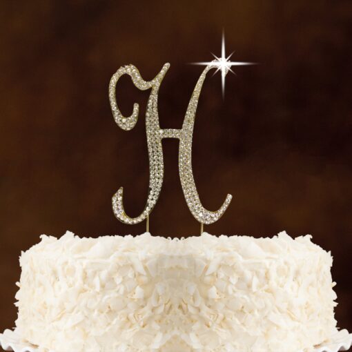 Letter H Gold Rhinestone Crystal Cake Topper For Wedding, Birthday, Anniversary, Party. Shine & Sparkles. (Gold Letter H) Letter H Gold