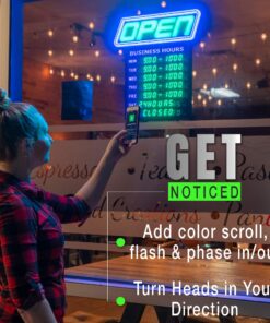 GLI Led Open Sign with Business Hours – Stand Out with 1000’s Color Combos to Match Your Brand, – Neon Flash, or Scroll – Programmable App, 15 x 16.5 inch 14 81NBTKPLFHL