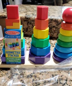 Melissa & Doug Geometric Stacker - Wooden Educational Toy - Shape Sorter And Stacking Toy, Stacking Tower Toy For Babies, Toddlers And Kids Ages 2+, Multicolor, Playsets 42 81NClU4fupL