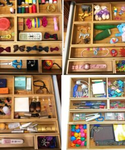 Bamboo Junk Drawer Organizer and 6 Storage Box Dividers Set,8 Compartment Organization Tray Holder for Craft,Sewing,Office,Bathroom.Kitchen … L1(15*18") 24 81ND0Qp5KL