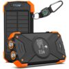 BLAVOR Solar Charger Power Bank, 10,000mAh Portable Wireless Charger with USB C Input/Output for Cell Phones, External Battery Pack with Dual Flashlight for Camping (Orange) Orange 57 81NEC2wiNDL