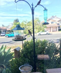 Sorbus Bird Feeding Station - 7ft Tall Metal Pole Bird Feeder Stand with 2 Ground Stake Prongs & 4 Hangers with Bird Bath, Bird Food Mesh Tray for Attracting Wild Birds Outside, Garden Decor, Plants 2-Prong Stake 33 81NENG7TJgL