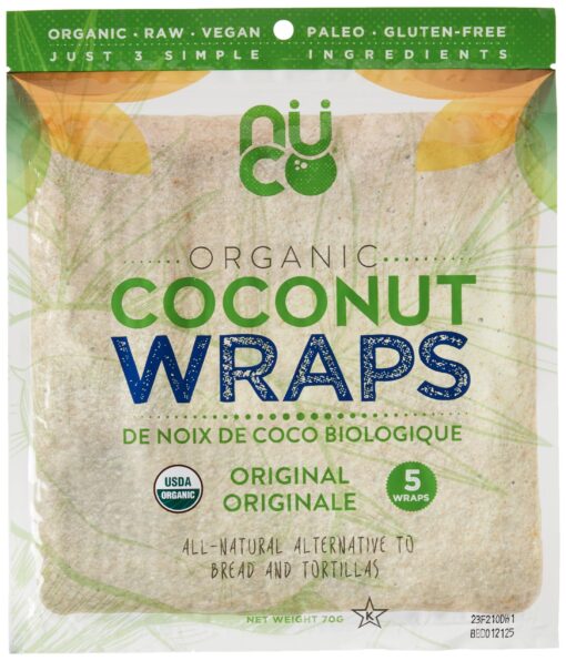 NUCO Certified ORGANIC Paleo Gluten Free Vegan Coconut Wraps, 5 Count (One Pack of Five Wraps) Original 2.47 Ounce (Pack of 1)