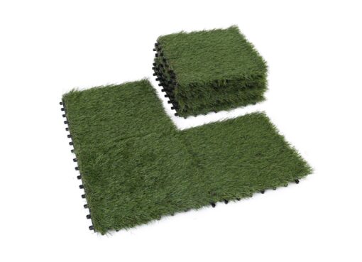 GOLDEN MOON Turf Grass, Artificial Grass, Tile Interlocking and Self-Draining Mat for Patio, Indoor Outdoor, 1x1 ft, 1.5 in Pile Height, 9 Pack 9 Tiles(9 sq ft)