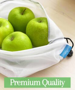 purifyou Reusable Produce Bags, Heavy Duty Double Stitched Washable Mesh Grocery Bag with Drawstring, Ideal for Farmers Market, Beach, and Refrigerator Storage, Set of 9 (XL, Large, Small) Set of 9 Mixed 30 81NFWKPCYNS