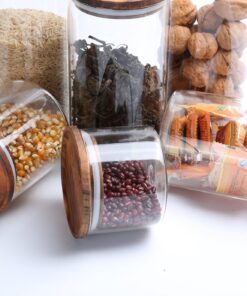 KKC HOME ACCENTS Clear Borosilicate Glass Storage Canister with Airtight Wood Lids,Sealed Glass Jar for Loose Leaf Tea,Grinder Coffee,Coffee Beans,Matcha Container,Fluid-oz 39 Floz 23 81NIKqRsqBL
