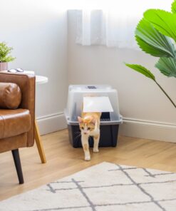 IRIS USA Large Split-Hood Cat Litter Box with Scoop and Grate, Blue Split Hooded - Navy 34 81NLnrgmlL