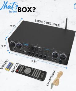 Pyle Bluetooth Home Audio Theater Amplifier Stereo Receiver 4 Channel 800 Watt Sound System w/MP3, USB, SD, AUX, RCA, FM,MIC, Headphone, Reverb Delay, LED Vol, for Home/Studio/Theater Speakers 19 81NPkscrjjL