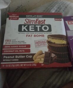SlimFast Low Carb Chocolate Snacks, Keto Friendly for Weight Loss with 0g Added Sugar & 3g Fiber, Peanut Butter Chocolate, 14 Count Box (Packaging May Vary) Peanut Butter Snack Cup 32 81Nag2GojtL