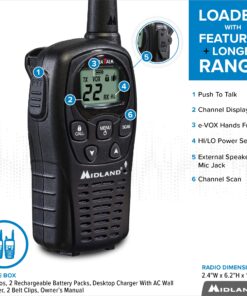 Midland - LXT500VP3, 22 Channel FRS Walkie Talkies with Channel Scan - Extended Range Two Way Radios, Silent Operation, Batteries Included (Pair Pack) (Black) Pair Pack - Black 25 81NasZt92iL