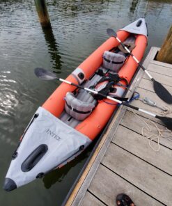 INTEX Excursion Pro Inflatable Kayak Series: Includes Deluxe 86in Aluminum Oars and High-Output Pump – SuperTough PVC – Adjustable Bucket Seat – Fishing Rod Holders – Grab Handles 2-person Kayak Set 51 81NfMzUscBL