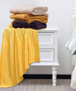 NTBAY 100% Pure Cotton Cable Knit Throw Blanket, Super Soft Warm 51x67 Knitted Throw Blanket for Couch, Sofa, Chair, Bed - Extra Cozy, Machine Washable, Comfortable Home Decor, Yellow Throw(51"x67") 21 81NgEoW92DL