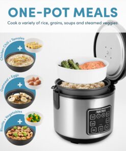 Alternative view of AROMA Digital Rice Cooker, 4-Cup (Uncooked) / 8-Cup (Cooked), Steamer, Grain Cooker, Multicooker, 2 Qt, Stainless Steel Exterior, ARC-914SBD