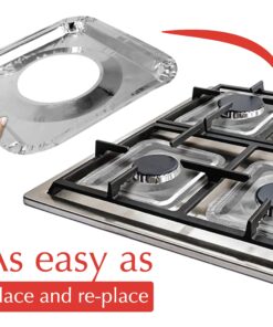 (50 Pack) Disposable Gas Burner Liners, Aluminum Foil Square Stove Burner Covers, Range Protectors, Stove Top Covers for Gas Burners, Foil Liners to Catch Grease & Food Spills 8.5x8.5 1 17 81NiJOA7hNL