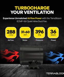 TerraBloom 6 Inch Inline Fan ECMF-150 - Quiet HVAC Grow Tent Fan with 0-100% Variable Speed Duct Fan Speed Controller, Premium Metal Casing 40-75% Energy Efficient EC Motor - For Large Spaces 6" (288CFM, 36W, Regular Case) 20 81Nk4dz8nWL