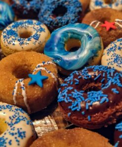 Large Non-Stick 100% LFGB Grade Silicone Donut Pan, Makes 9 Full Size Donuts, Oven, Dishwasher and Freezer Safe Donut Mold by Unicorn Glitter LLC Navy 43 81NkO9 ylGL