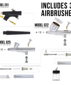 Master Airbrush Cool Runner II Dual Fan Air Compressor Professional Airbrushing System Kit with 3 Airbrushes, Gravity and Siphon Feed - 6 Primary Opaque Colors Acrylic Paint Artist Set - How to Guide 32 81NkP7HPp7L