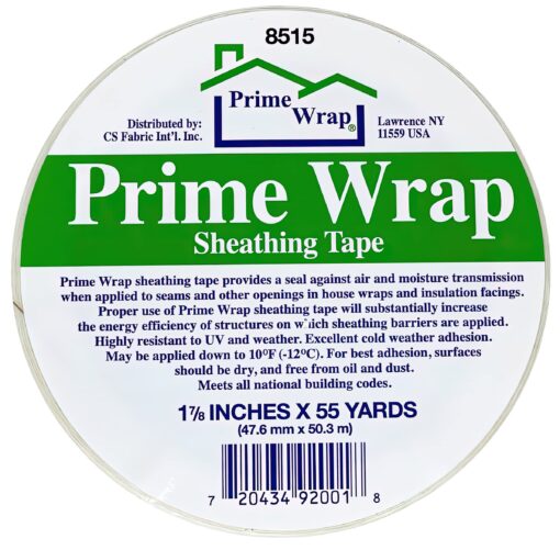 Prime Wrap PRTAPE 17855 House Wrap, 1-7/8-Inch x 55-Yard, White Sheathing Tape