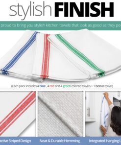 Aunti Em's Kitchen Dish Towels Set (13 Pack) for Kitchen Decor Super Absorbent 100% Natural Cotton Zero-Lint - 25.5 x 15.5 Inch (13-Pack Red, Green & Blue Stripes) 13-pack Red, Green & Blue Stripes 24 81NmMN BIRL 2