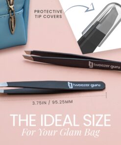 Tweezer Guru Tweezers for Women - Slant Pointed Precision Tweezers for Eyebrows & Ingrown Hair Removal - Blackhead and Splinter Tweezer with Sharp Needle Nose Point for Plucking (Black) 1 Count (Slant) Black 28 81NncXd KVL