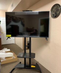 PERLESMITH Rolling/Mobile TV Cart with Wheels for 32-82 Inch LCD LED 4K Flat Screen TVs - TV Floor Stand with Shelf Holds Up to 100 lbs, Height Adjustable Trolley Max VESA 600x400mm- PSTVMC05 40 81NqAQhJBQL