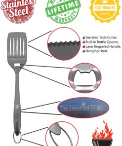 Extra Long Heavy Duty BBQ Grill Tools Set - 3 Piece Stainless Steel Utensils Set Includes Spatula Fork & Tongs - Barbecue Grilling Accessories - Outdoor Grilling kit in Gift Box Packaging 10 81NseOKxh8L