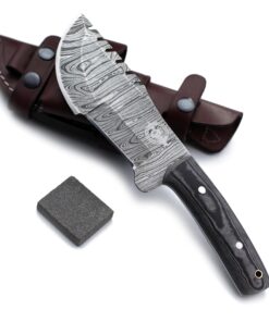 WolfKlinge DCX17-35 Handmade Damascus Steel Hunter, Barbarian Tracker, Sheep Horn Handle, with Cowhide Leather Sheath 13 81Nw1hBveML