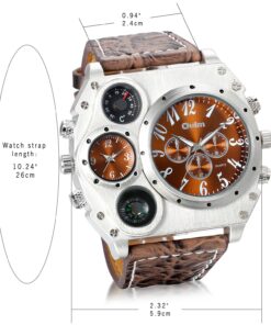 Men's Watch Oversize Steampunk Dual Time Zone Four Dial Big Face Soft Leather Band Policy Army Compass Thermometer Decorative Dial Cool Wrist Watch Christmas brown 16 81NyYFMoAGL