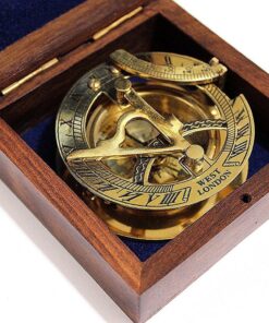 3" Sundial Compass with Teak Wood Box Inlaid with Solid Brass Rustic Vintage Home Decor Gifts 6 81O jNS6VL