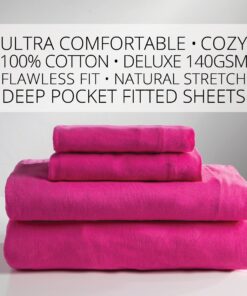 Baltic Linen Jersey Cotton Sheet Set, King, Bright Pink, 4 Piece 6 81O1AFUKgVL