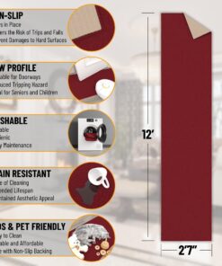 Machine Washable Modern Solid Design Non-Slip Rubberback 3x12 Traditional Runner Rug for Hallway, Kitchen, Bedroom, Living Room, 2'7" x 12', Red Solid Red Runner - 2'7" x 12' 27 81O3z4ZkYuL