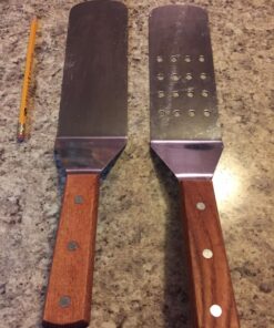 Grill, Dump Truck, Stainless Steel, Riveted Smooth Wooden Handle, Commercial Grade, a Perforated Solid Spatula, 2-piece Set 10 81O9UrGr5L