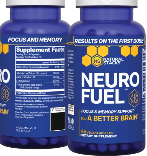 NATURAL STACKS NeuroFuel Brain Supplement & Focus Supplement - Improved Focus, Memory & Motivation - CILTEP Nootropics Brain Support Supplement Focus Pills & Energy Supplement (45ct) Capsule 45 Count (Pack of 1)