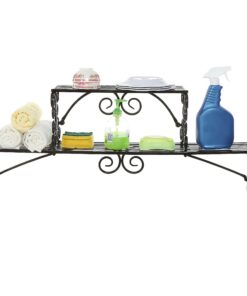 MyGift Black Metal Over The Sink Shelf with Scrollwork Design, 2 Tier Display Stand Organizer for Kitchen Accessories 24 81OClJu88hL
