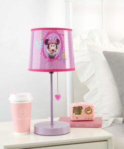 Idea Nuova Disney Minnie Mouse Stick Table Kids Lamp With Pull Chain, Themed Printed Decorative Shade, Pink Minnie Bow-Tique 27 81OEN3TacL