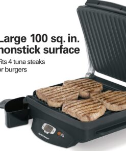 Hamilton Beach Steak Lover's Electric Indoor Searing Grill, Nonstick 100 Square, Stainless Steel (25331), Black and Stainless, Medium Serving 28 81OFYm8iaXL